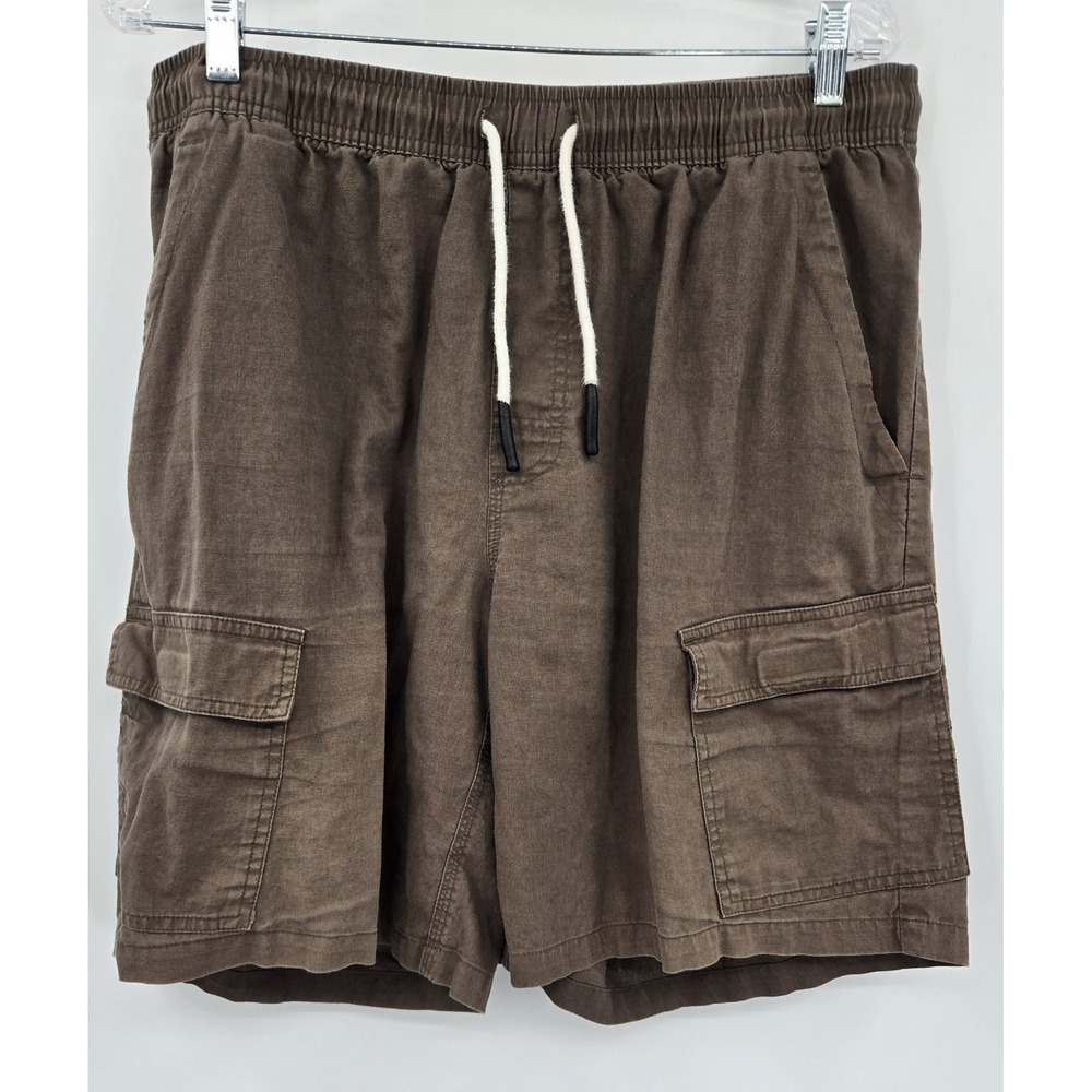 OAS Shorts Mens 2XL Olive Green Linen Cotton Cargo Utility Drawstring Resort